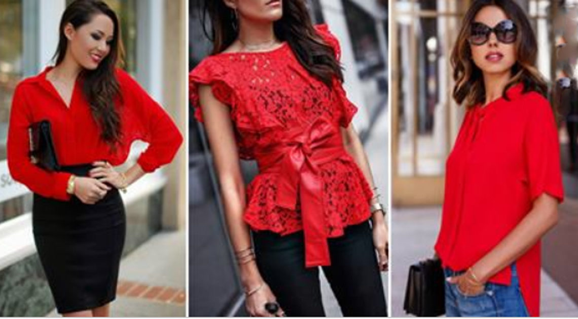Как стильно носить красные блузки и рубашки летом и осенью 2018: 15 стильных идей