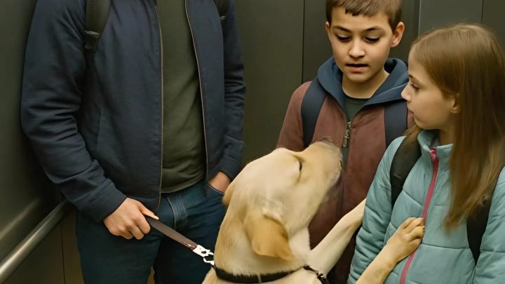 Jeli jsme s mladší sestrou výtahem, když ji neznámý pes nečekaně popadl tlapami a začal štěkat — byli jsme v šoku a důvod byl děsivý. 😱😱