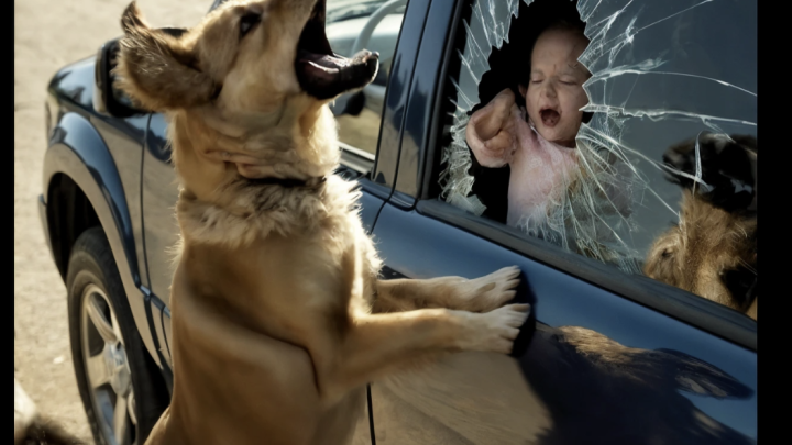 Toulavý pes rozbil okno auta, aby zachránil dítě