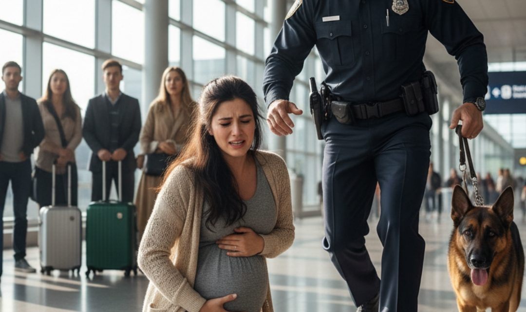 At 55 and Expecting, I Couldn’t Have Imagined My Husband Leaving Me at the Airport—But When the Police Dog Barked and Officers Inspected My Dress, the Terminal Went Silent