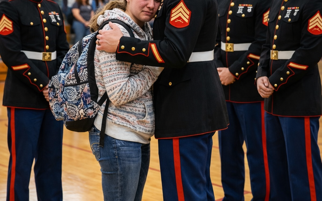 Moje čtrnáctiletá dcera dostala školní trest za to, že se zastala svého otce, který slouží u námořní pěchoty – a když do školy vstoupili čtyři muži v uniformách, celé budově se náhle rozhostilo naprosté ticho.